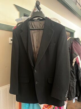 Men's Black Two-Button Wool-Blend Blazer